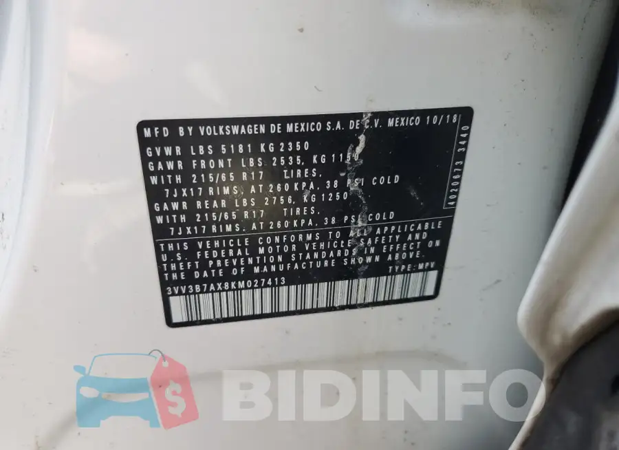 3VV3B7AX8KM027413 Photo# 13