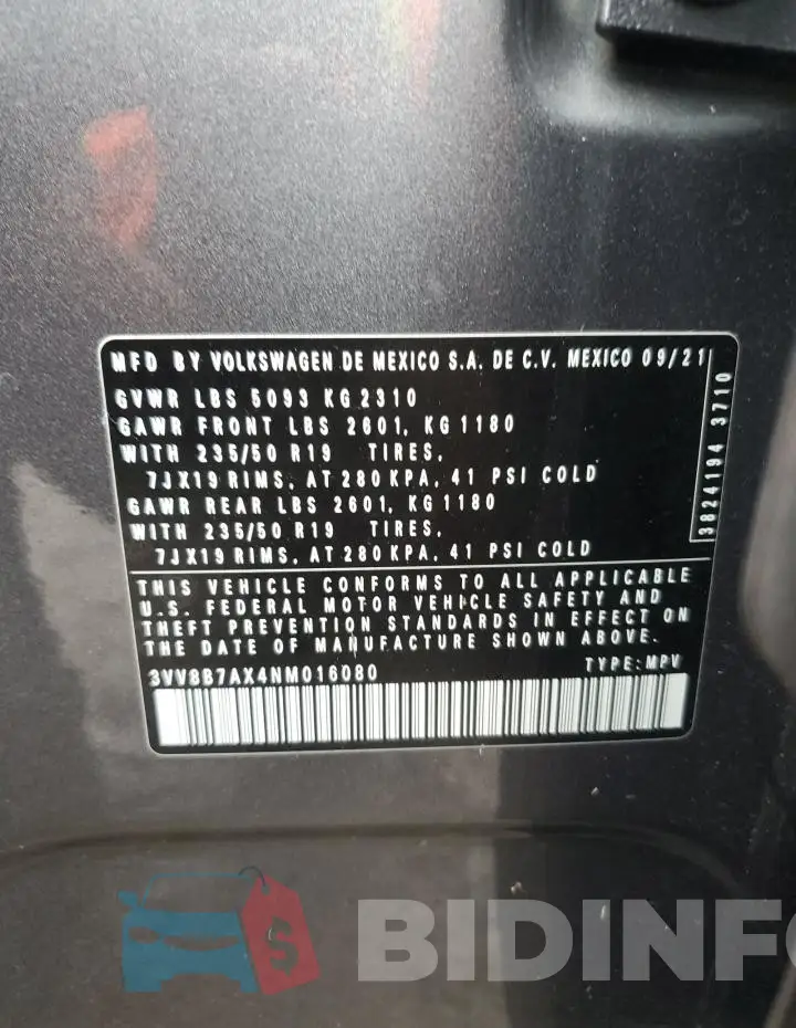 3VV8B7AX4NM016080 Photo# 13