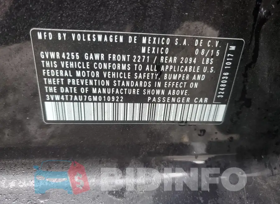 3VW4T7AU7GM010922 Photo# 12