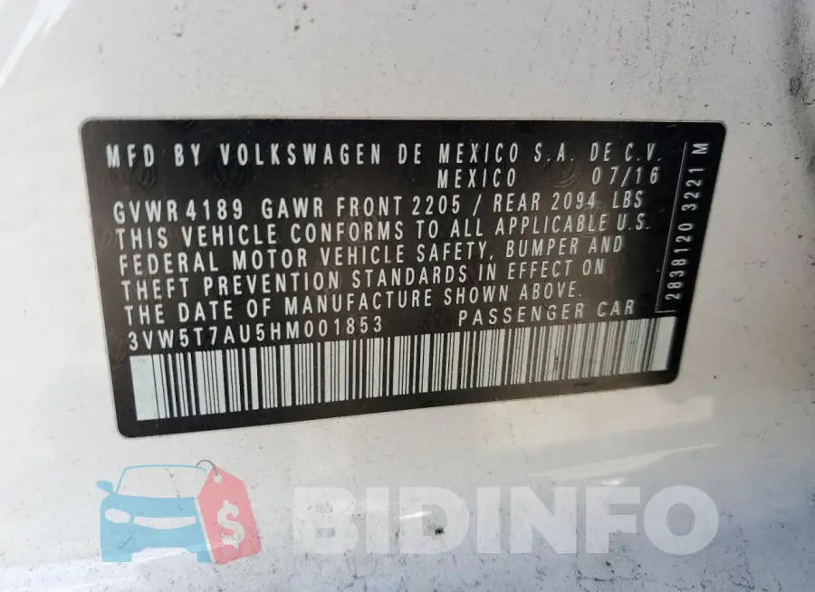 3VW5T7AU5HM001853 Photo# 12