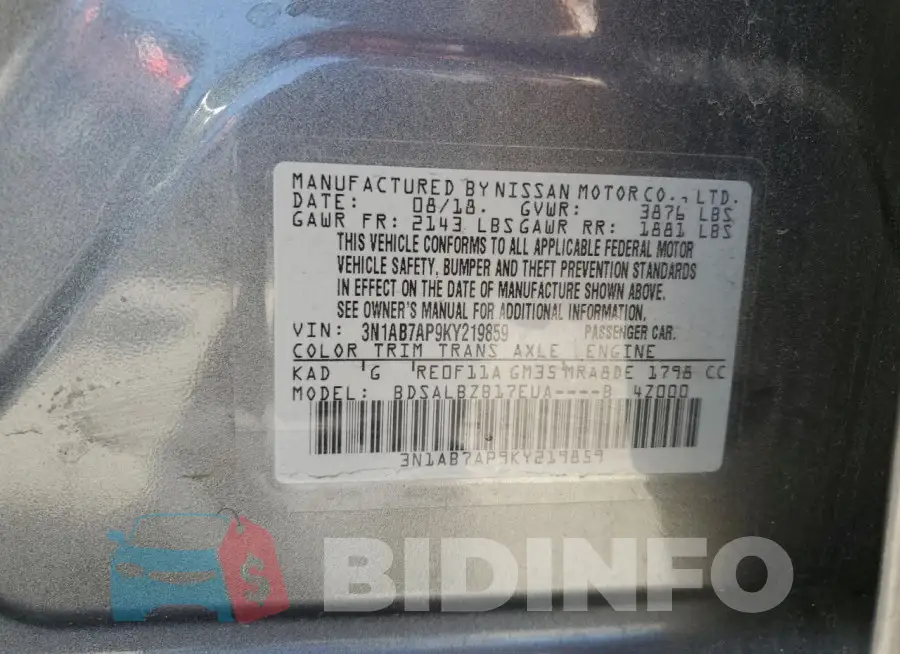 3N1AB7AP9KY219859 Photo# 13