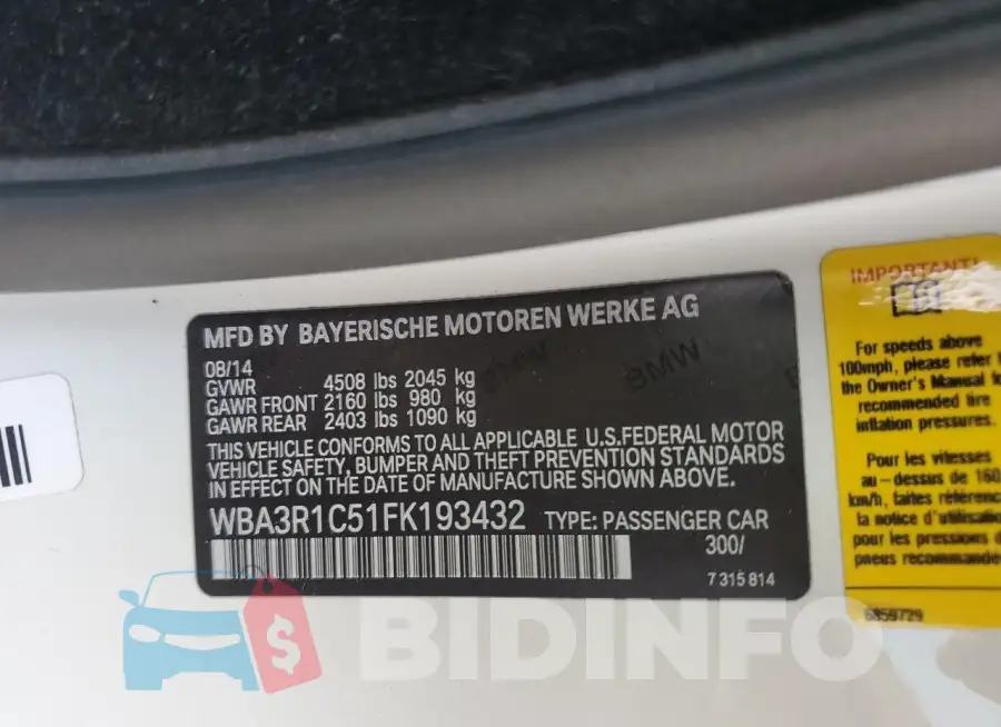 WBA3R1C51FK193432 Photo# 12