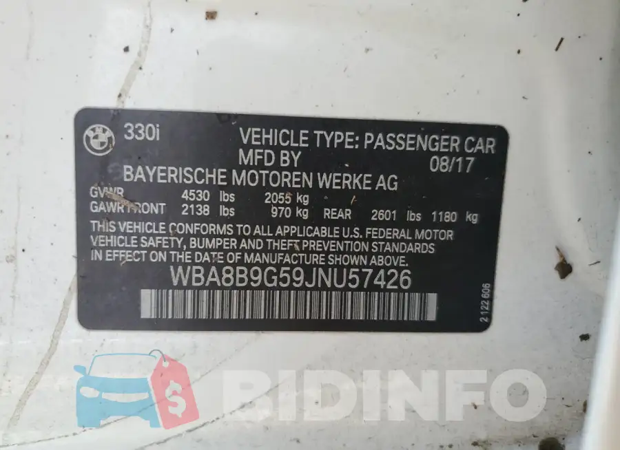 WBA8B9G59JNU57426 Photo# 13