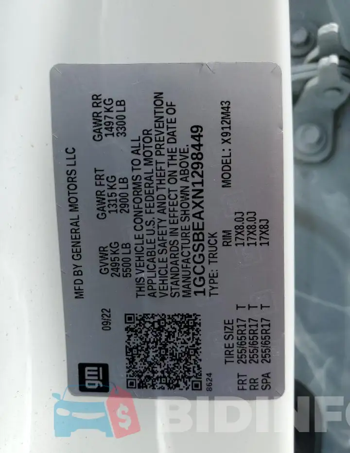 1GCGSBEAXN1298449 Photo# 12
