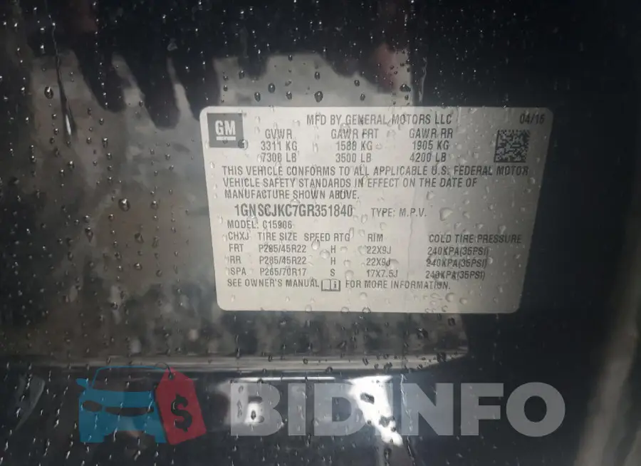 1GNSCJKC7GR351840 Photo# 13