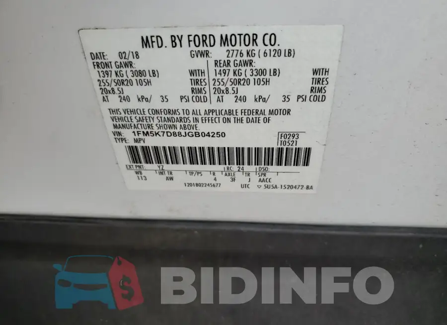 1FM5K7D88JGB04250 Photo# 13