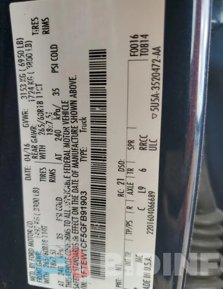 1FTEW1CF5GFB91903 Photo# 13