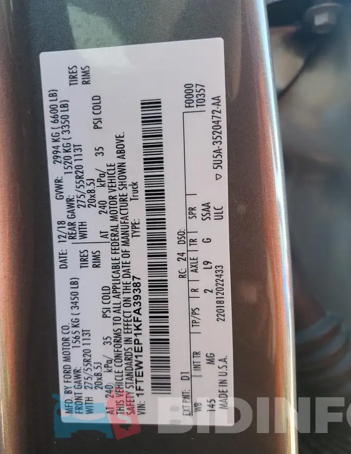 1FTEW1EP1KFA39387 Photo# 13