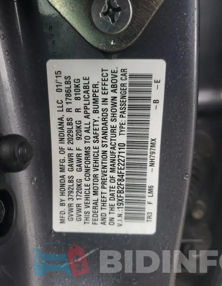 19XFB2F84FE227110 Photo# 12