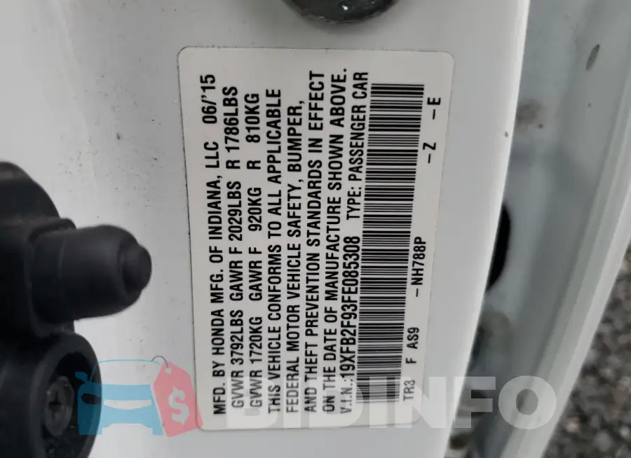 19XFB2F93FE085308 Photo# 13