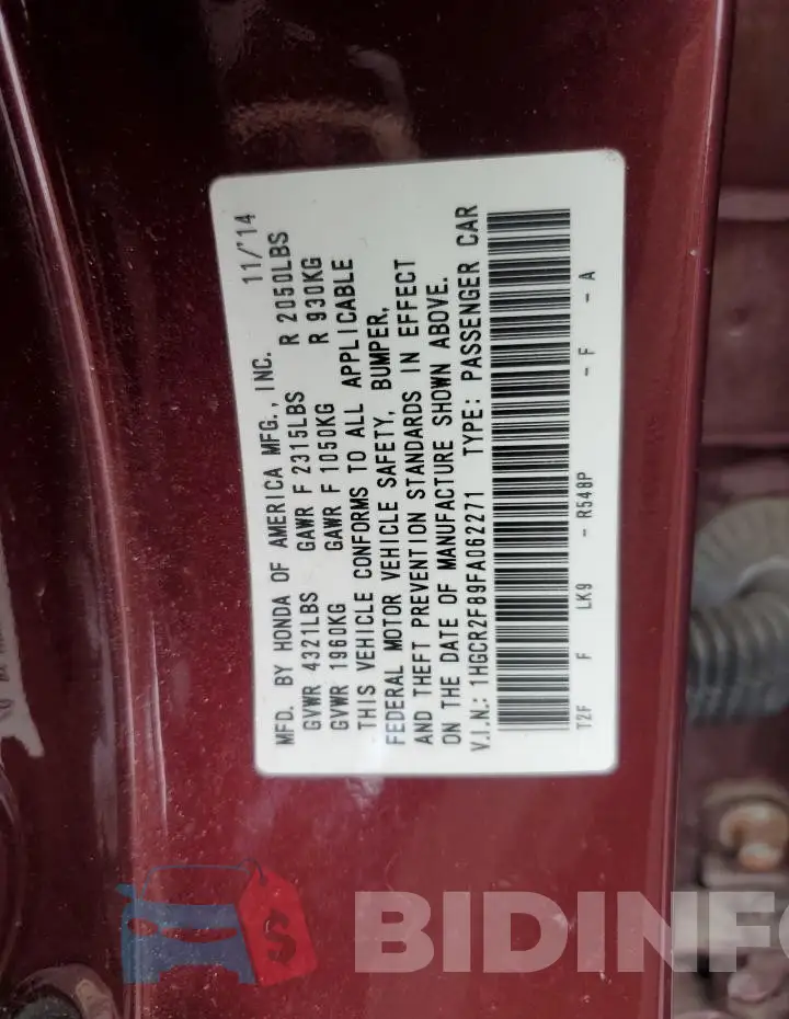 1HGCR2F89FA062271 Photo# 12