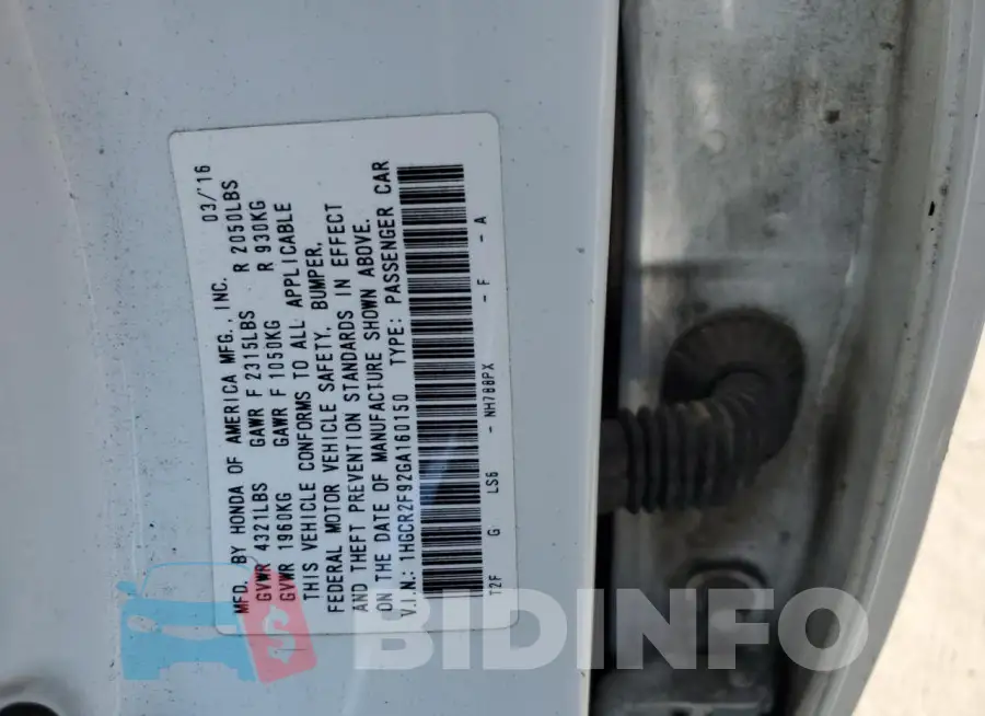 1HGCR2F92GA160150 Photo# 13