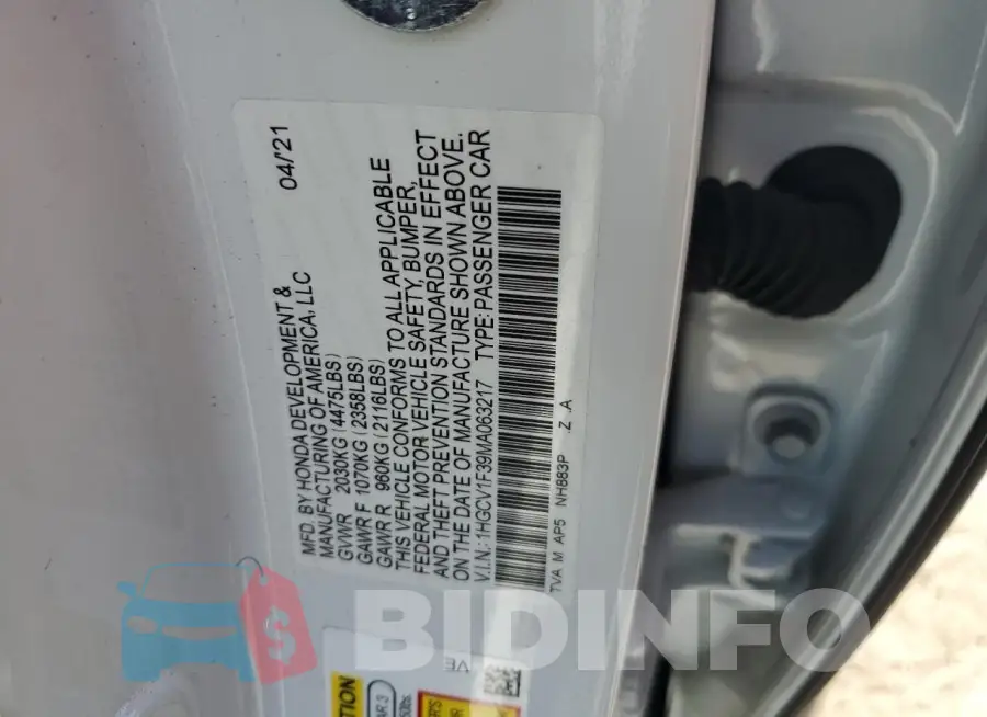 1HGCV1F39MA063217 Photo# 12