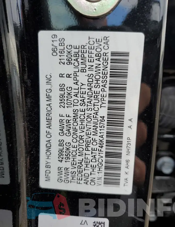 1HGCV1F46KA115764 Photo# 12