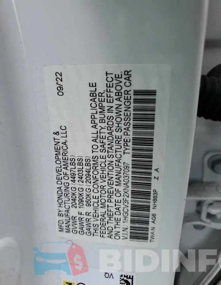 1HGCV3F2XNA037097 Photo# 12