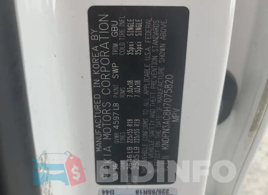 KNDPN3AC8H7075820 Photo# 13