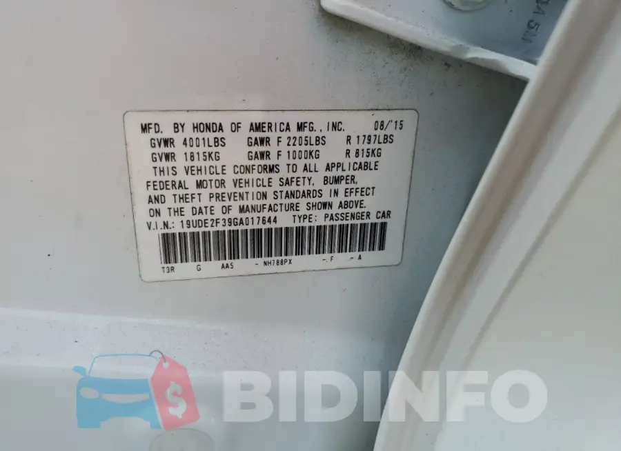 19UDE2F39GA017644 Photo# 12