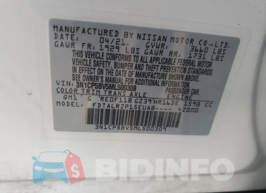 3N1CP5BV5ML500309 Photo# 13