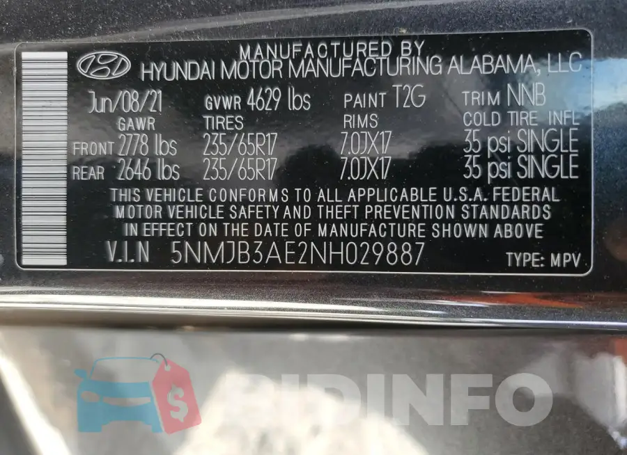 5NMJB3AE2NH029887 Photo# 13