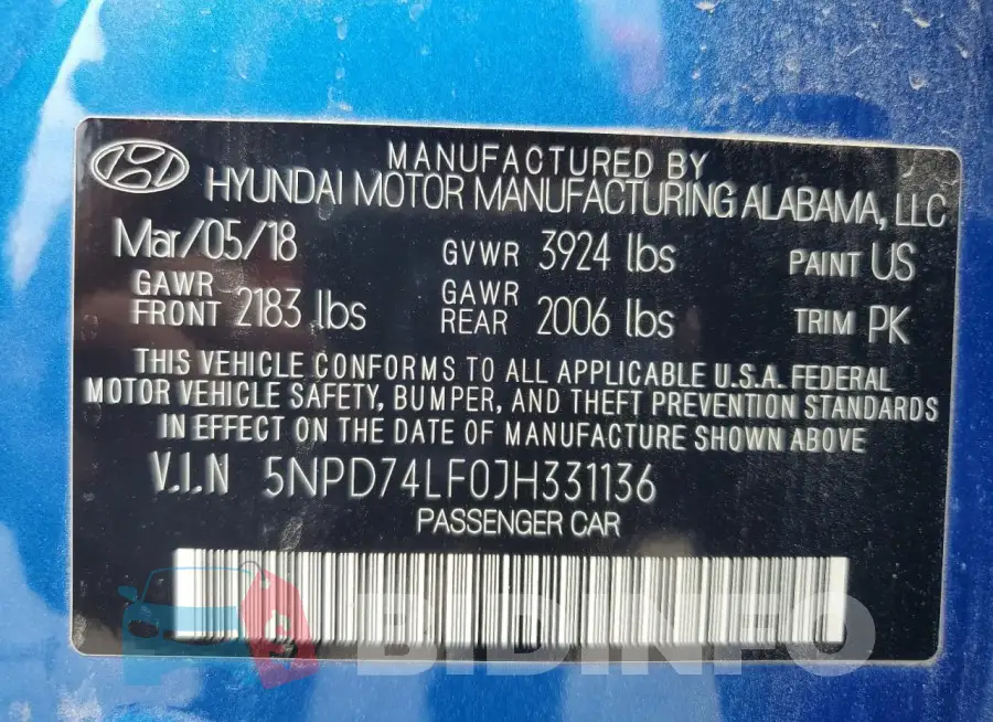 5NPD74LF0JH331136 Photo# 13