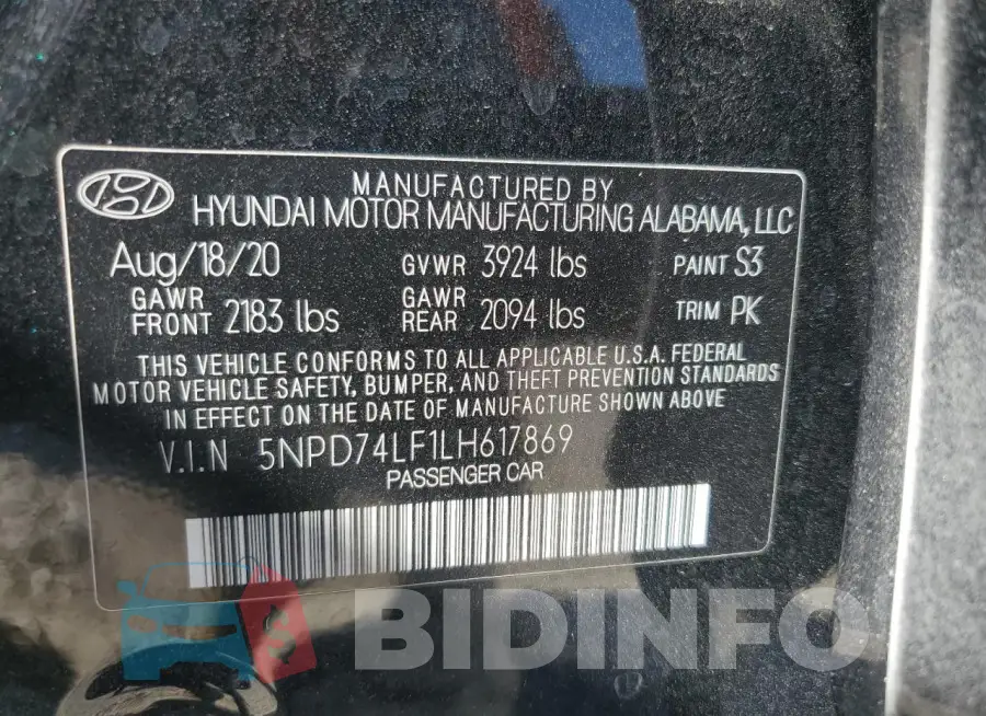 5NPD74LF1LH617869 Photo# 12