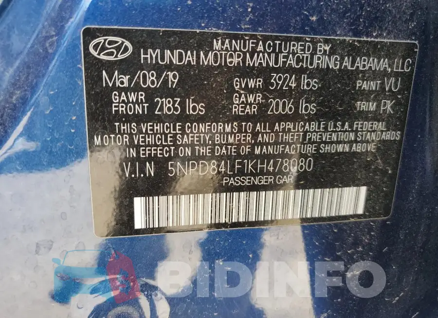 5NPD84LF1KH478080 Photo# 12