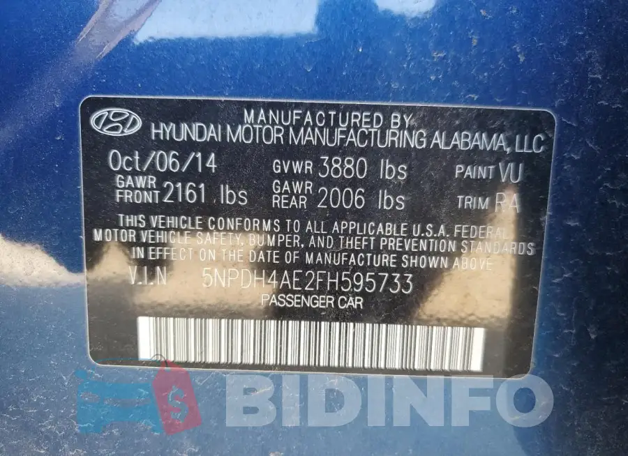 5NPDH4AE2FH595733 Photo# 12