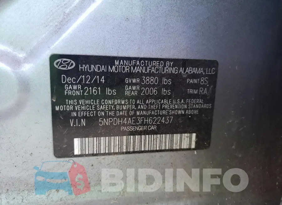 5NPDH4AE3FH622437 Photo# 12