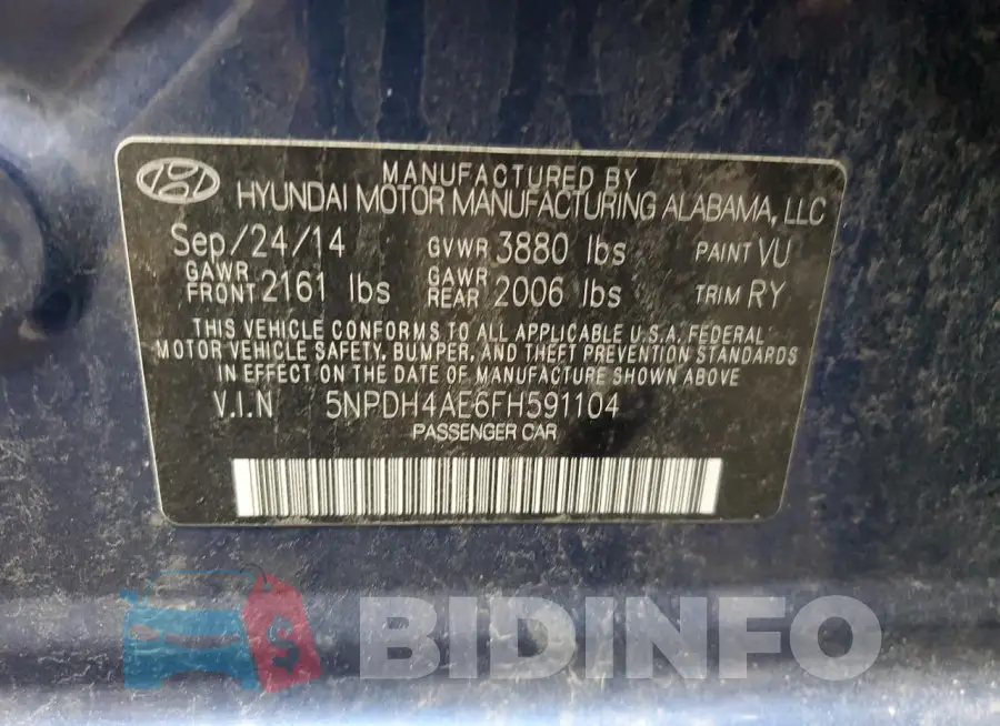 5NPDH4AE6FH591104 Photo# 12