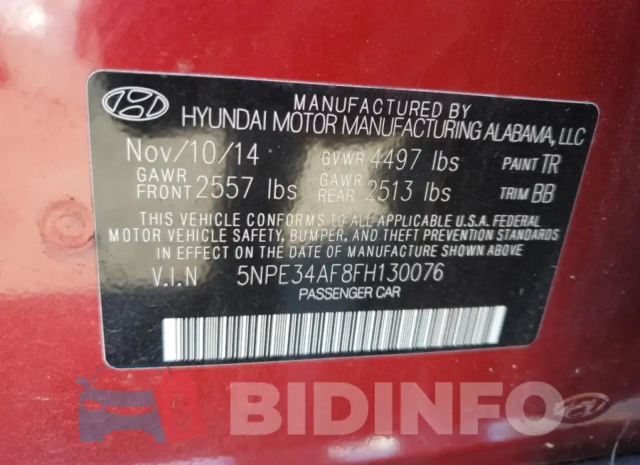 5NPE34AF8FH130076 Photo# 13
