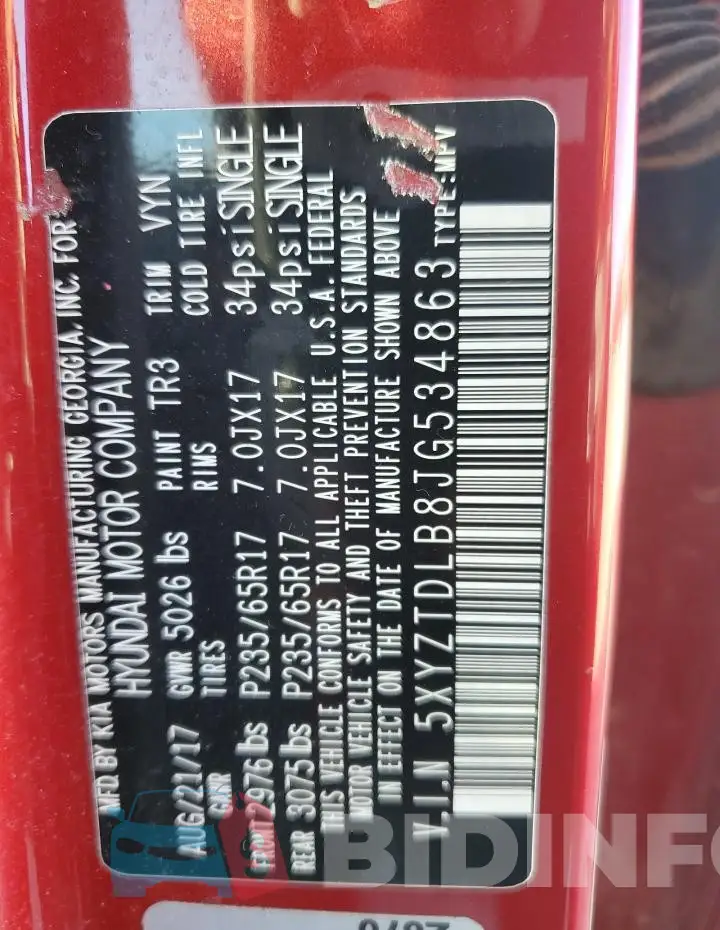 5XYZTDLB8JG534863 Photo# 13