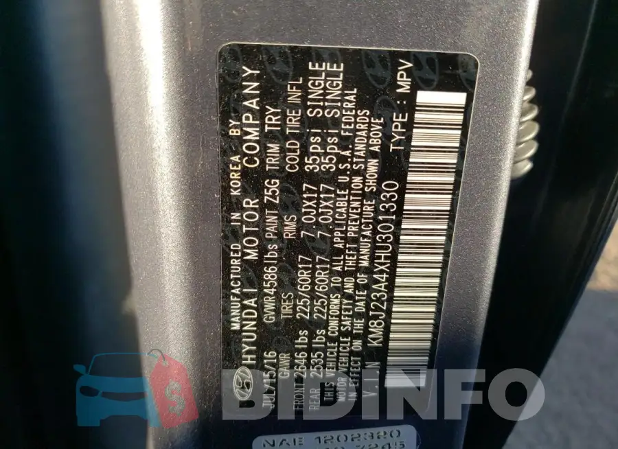 KM8J23A4XHU301330 Photo# 13