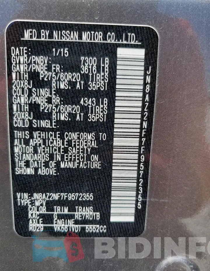 JN8AZ2NF7F9572355 Photo# 14