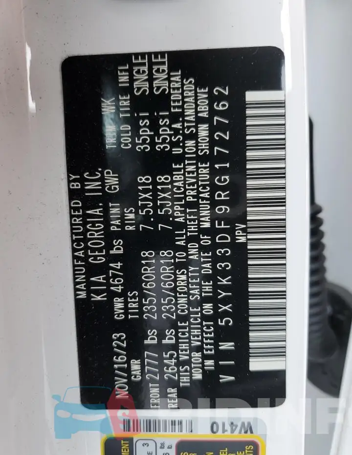 5XYK33DF9RG172762 Photo# 13