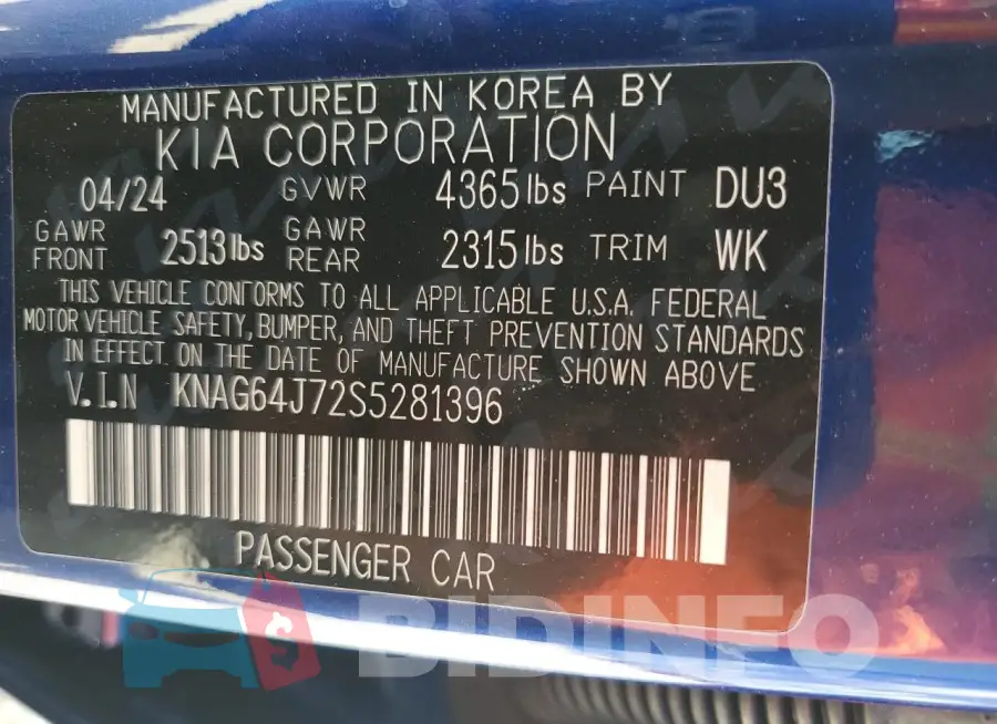 KNAG64J72S5281396 Photo# 12