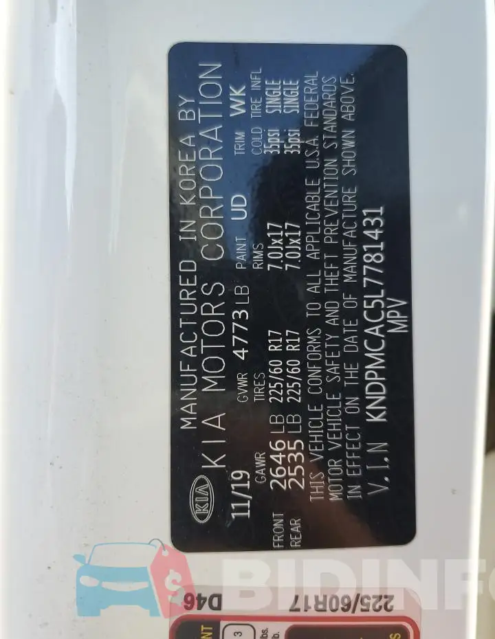 KNDPMCAC5L7781431 Photo# 13