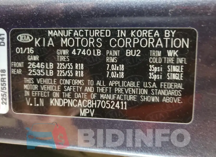 KNDPNCAC8H7052411 Photo# 13