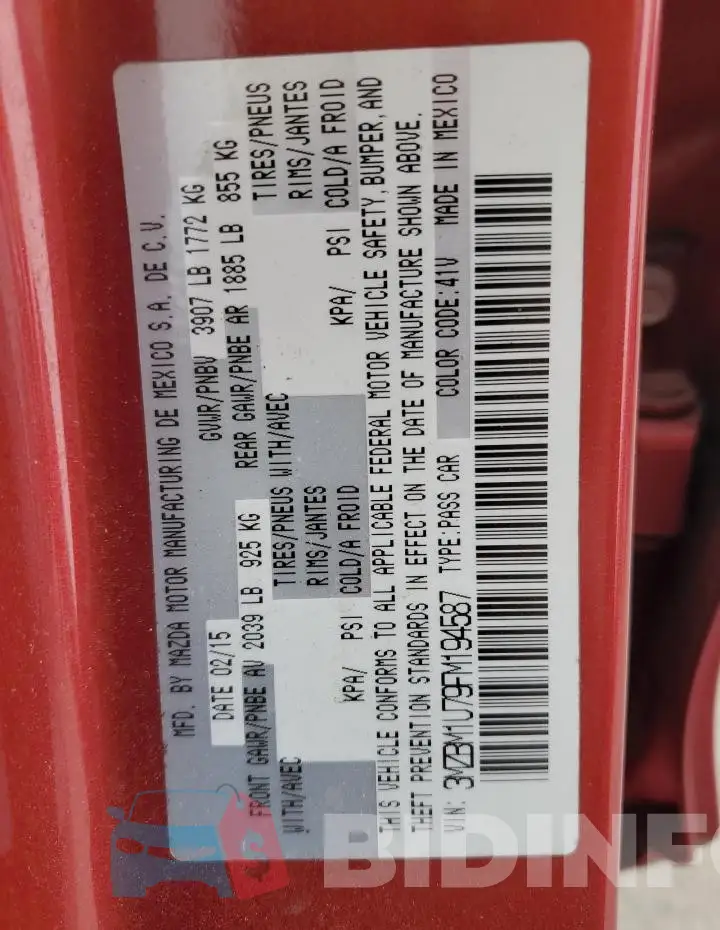 3MZBM1U79FM194587 Photo# 13