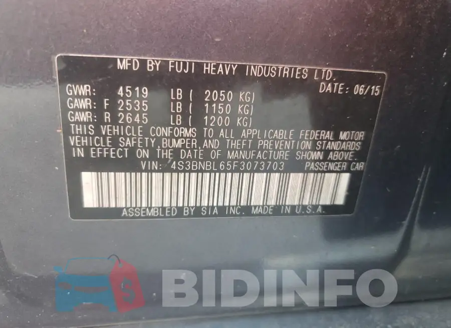 4S3BNBL65F3073703 Photo# 13
