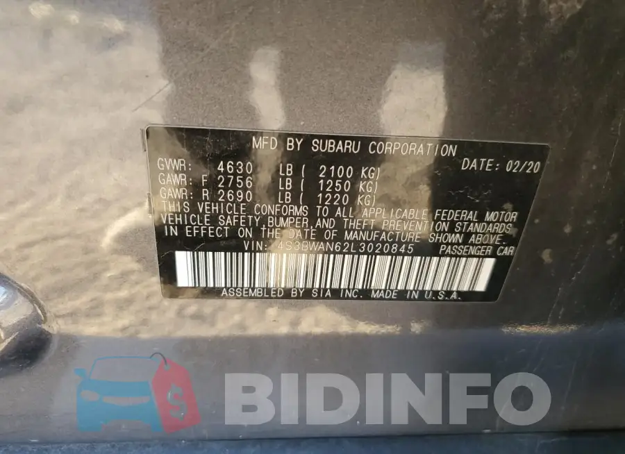4S3BWAN62L3020845 Photo# 12