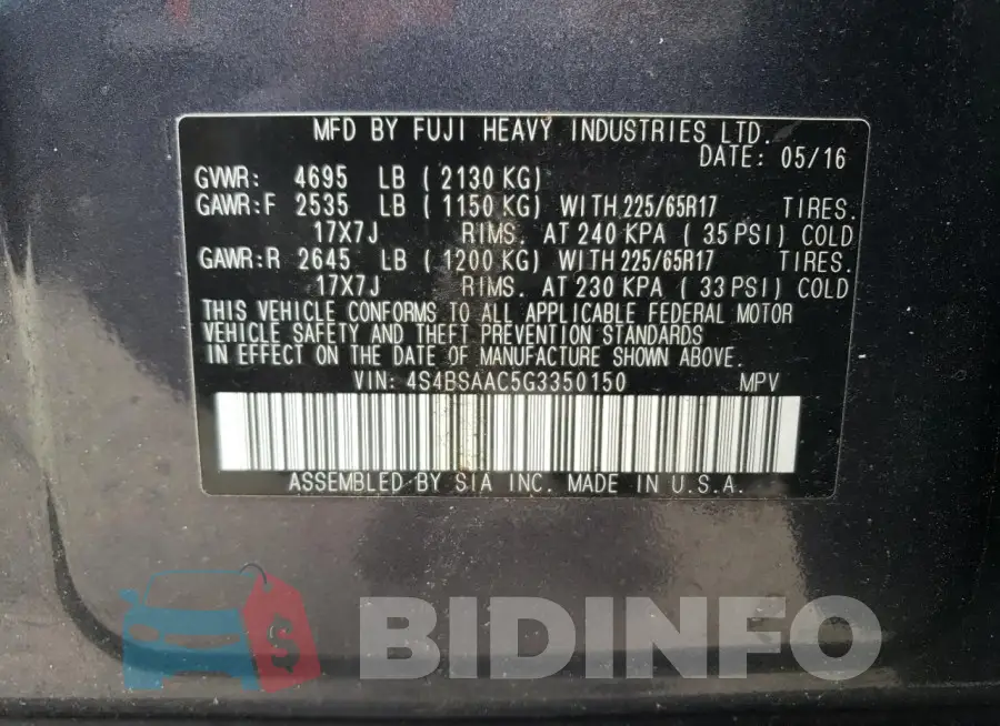 4S4BSAAC5G3350150 Photo# 13