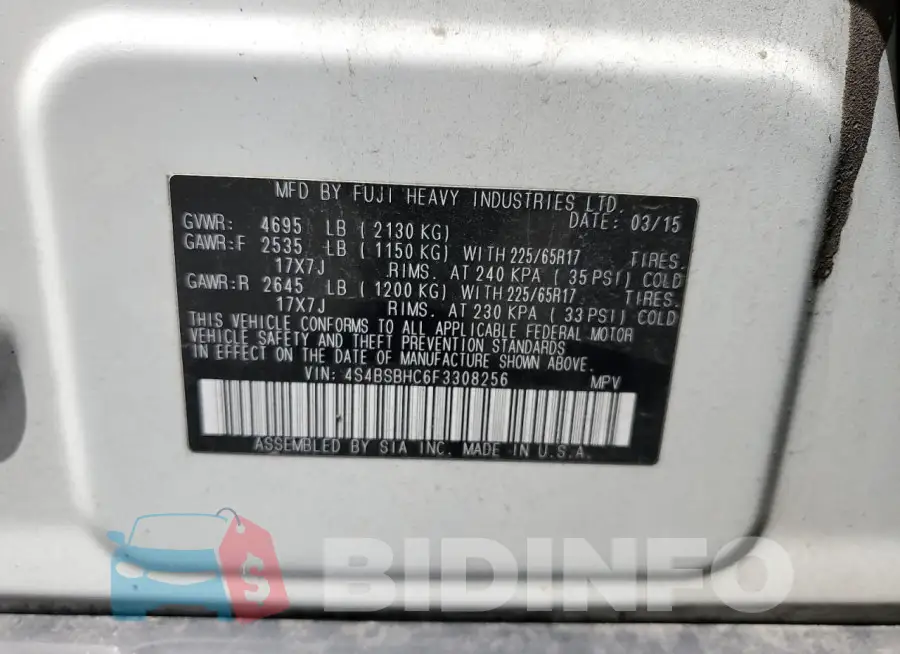 4S4BSBHC6F3308256 Photo# 14