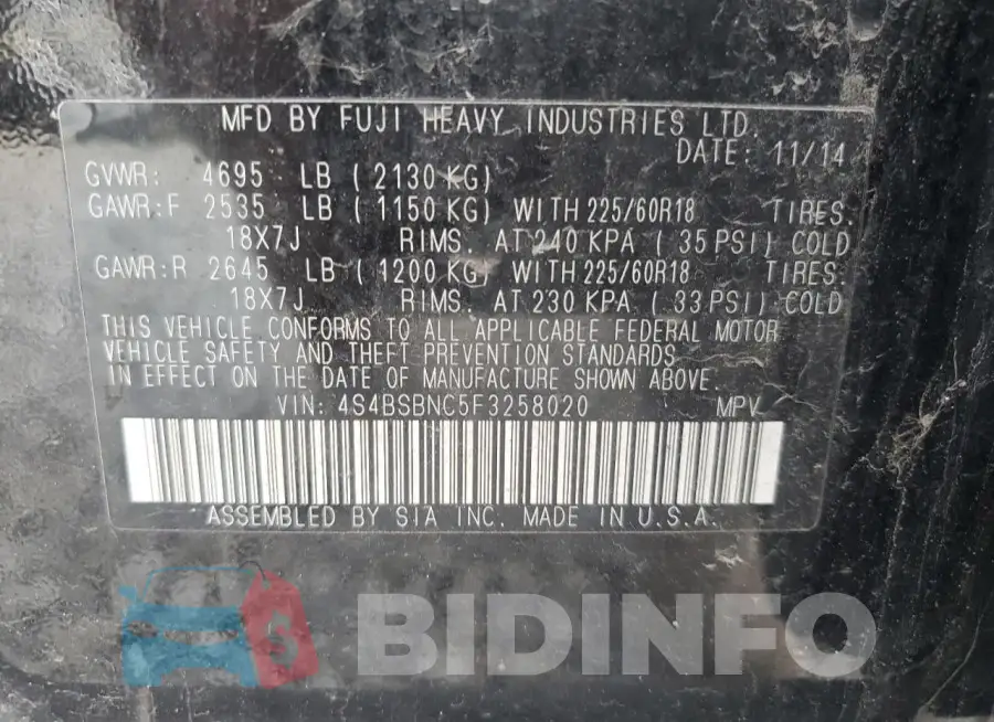 4S4BSBNC5F3258020 Photo# 13