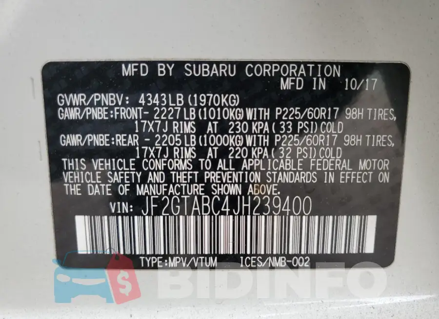 JF2GTABC4JH239400 Photo# 12