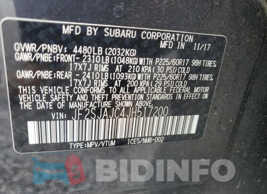 JF2SJAJC4JH517200 Photo# 13