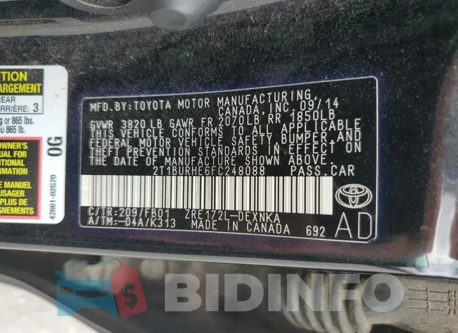 2T1BURHE6FC248088 Photo# 12
