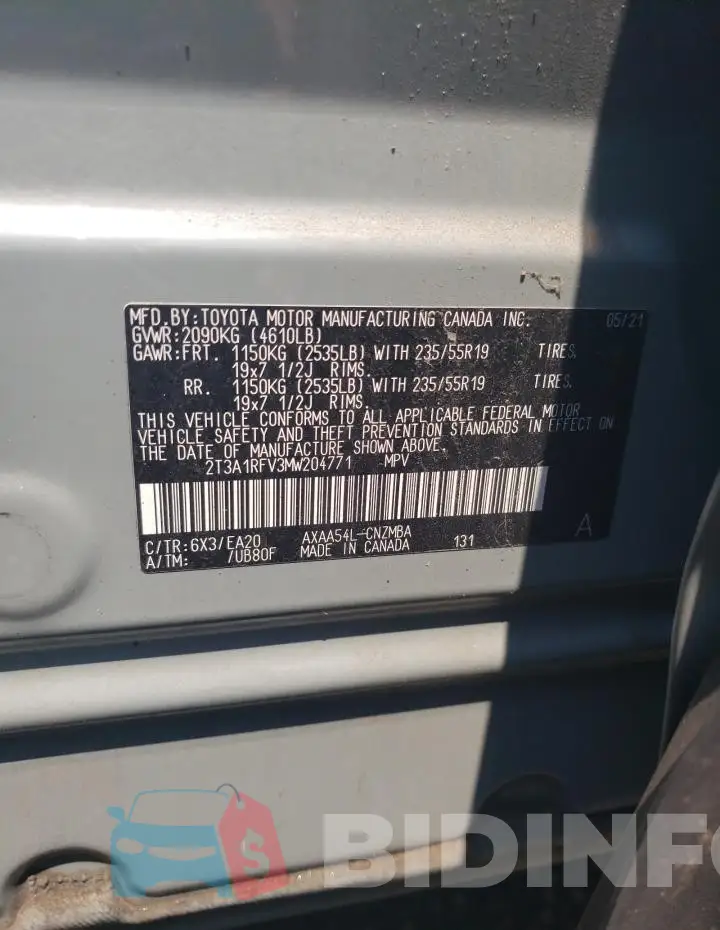 2T3A1RFV3MW204771 Photo# 13