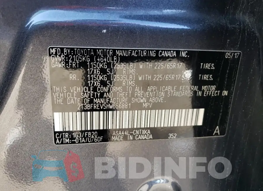 2T3BFREV5HW656881 Photo# 13