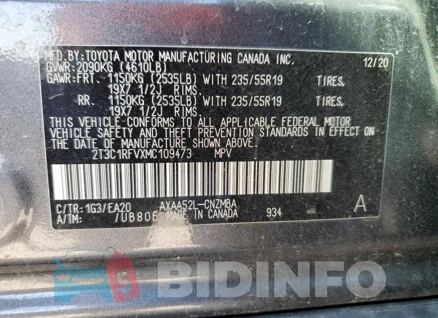 2T3C1RFVXMC109473 Photo# 13