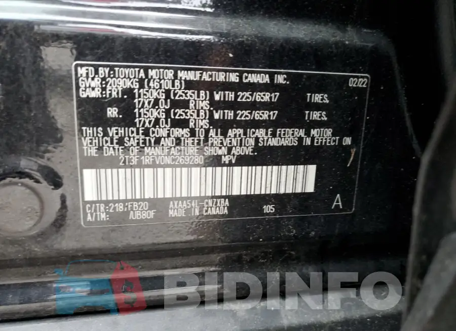 2T3F1RFV0NC269280 Photo# 14